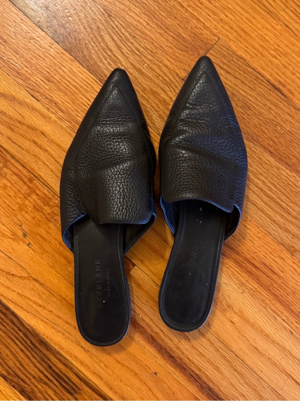 Everlane Black Pointed Leather Slip-On Mules